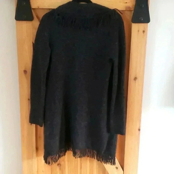 Long Gray Sweater Cardigan Open Front Fringed Lagen LOOK Size Medium - Picture 7 of 10